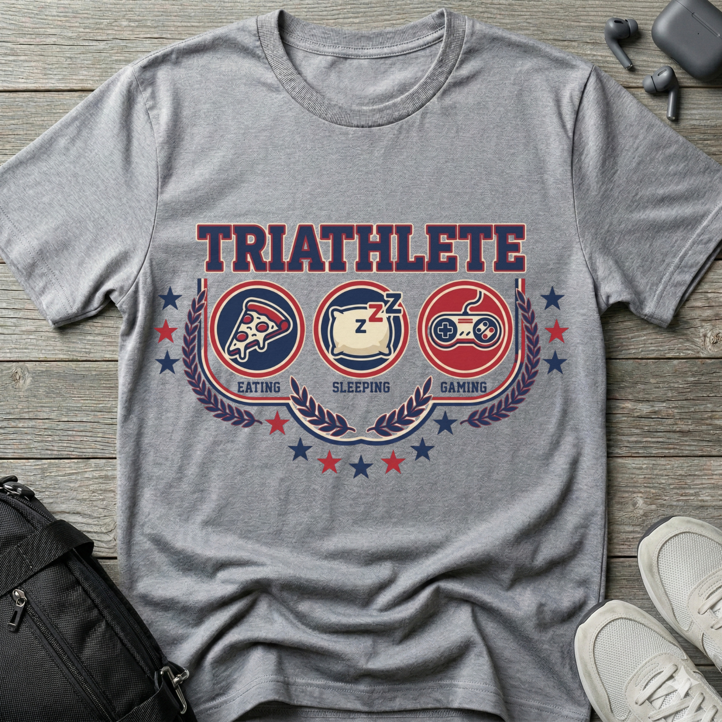 Triathlete T-Shirt — 'Eating, Sleeping, Gaming'