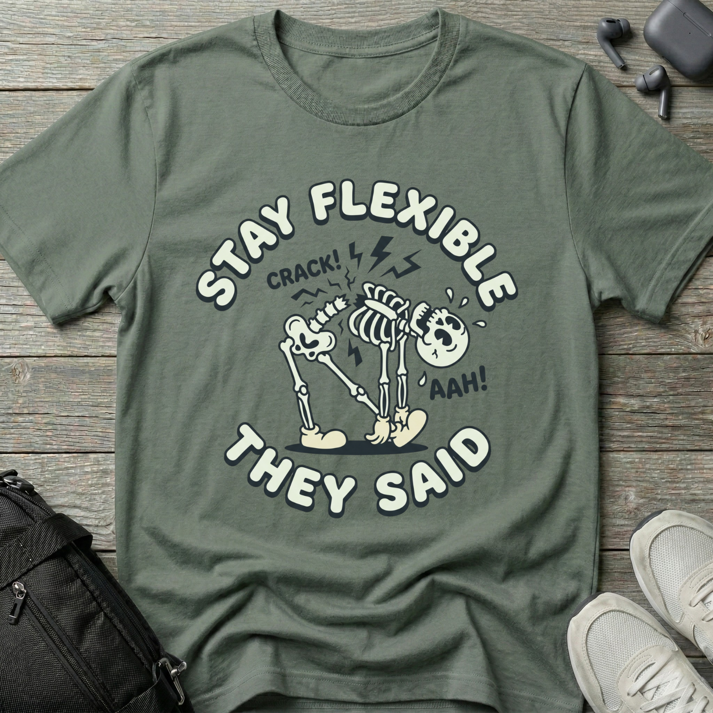 Stay Flexible They Said T‑Shirt — Funny Skeleton Yoga Tee