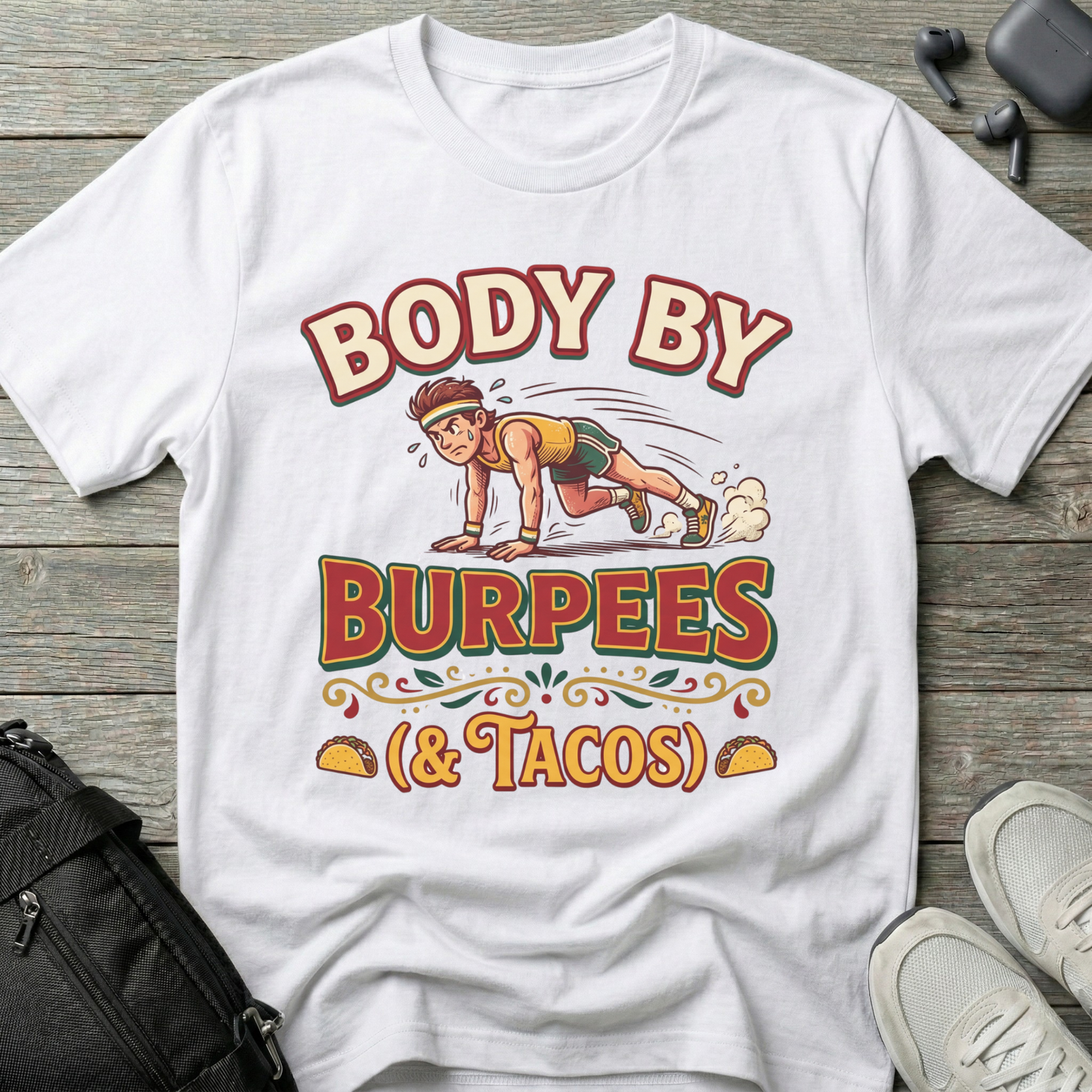 "Body By Burpees (& Tacos)" Funny Fitness T-Shirt