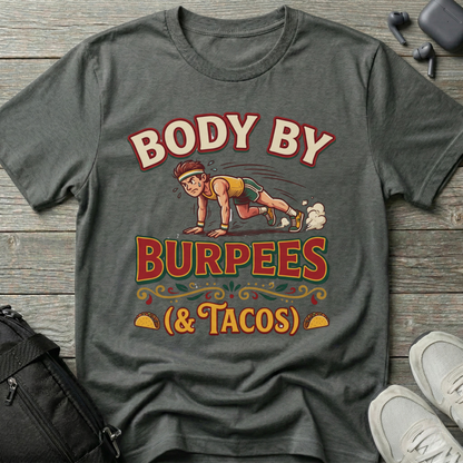 "Body By Burpees (& Tacos)" Funny Fitness T-Shirt