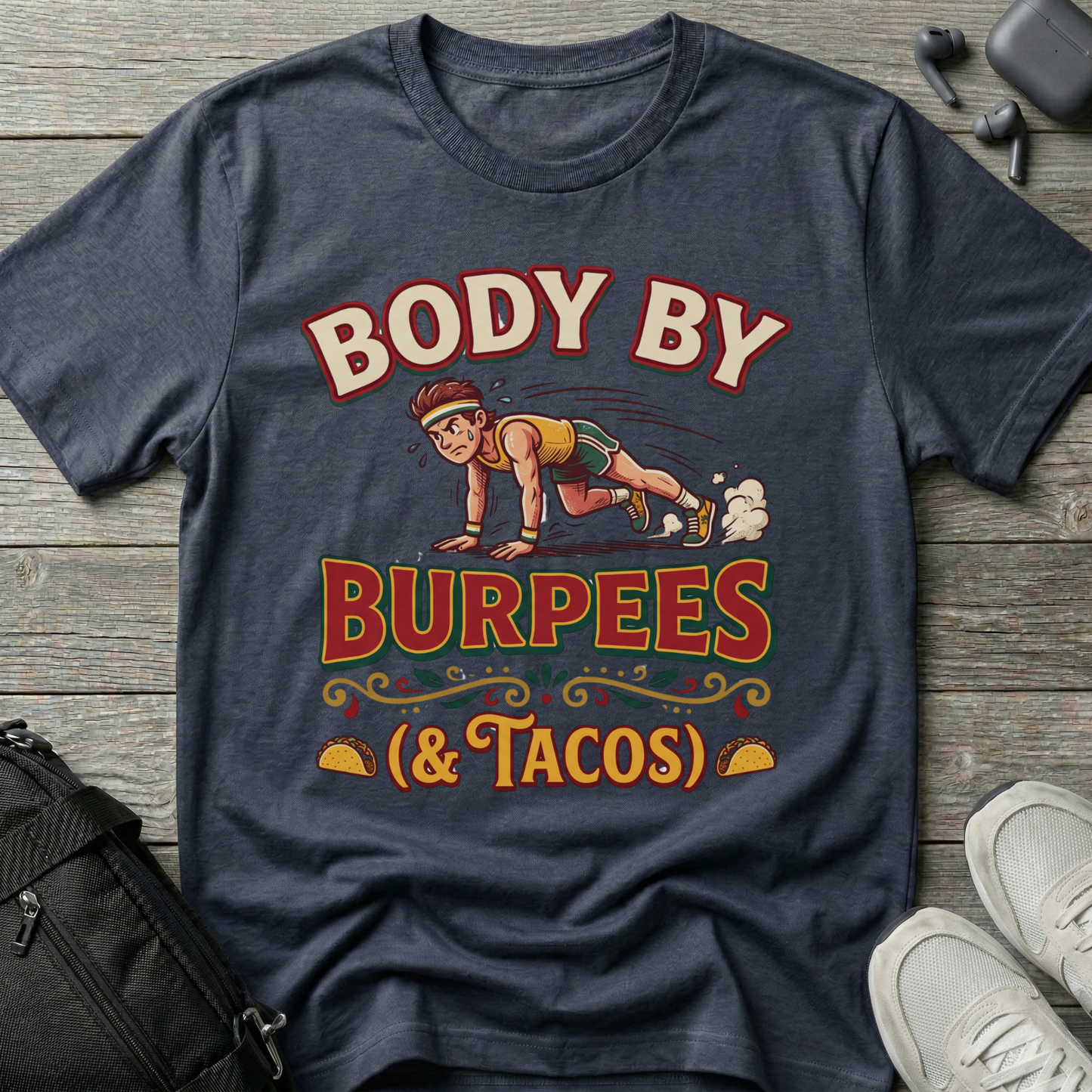 "Body By Burpees (& Tacos)" Funny Fitness T-Shirt
