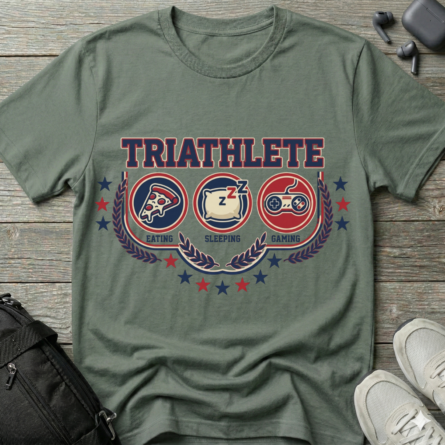 Triathlete T-Shirt — 'Eating, Sleeping, Gaming'