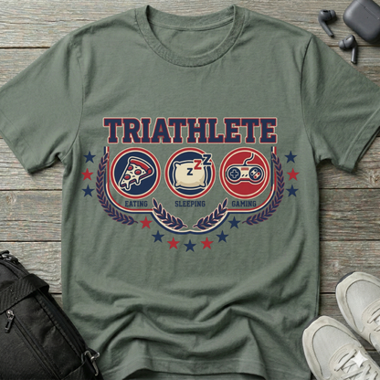 Triathlete T-Shirt — 'Eating, Sleeping, Gaming'