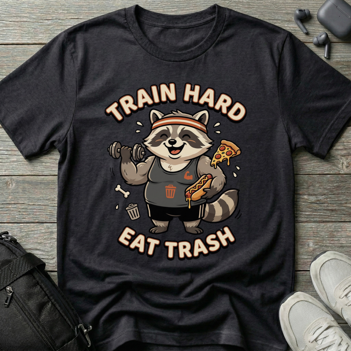 Train Hard Eat Trash Raccoon  T-Shirt