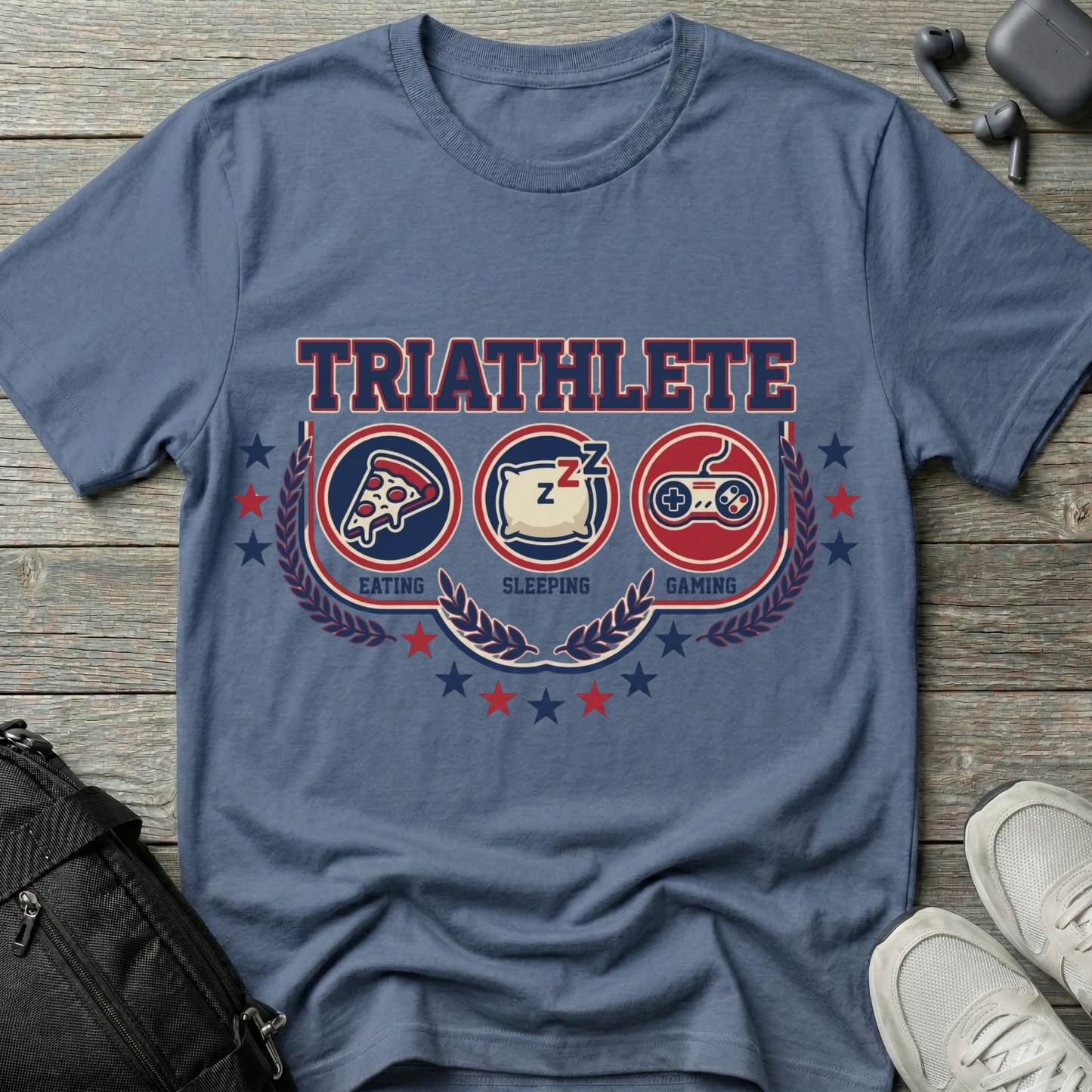 Triathlete T-Shirt — 'Eating, Sleeping, Gaming'