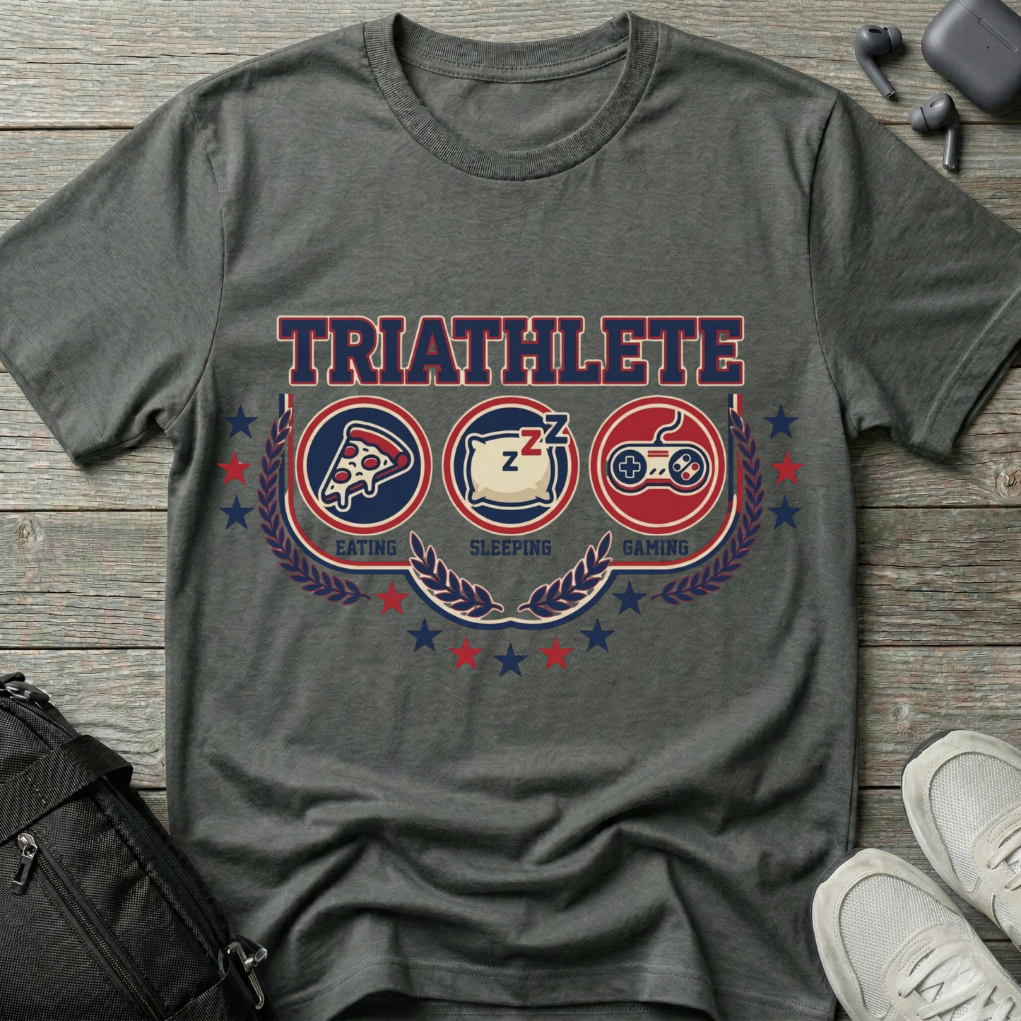 Triathlete T-Shirt — 'Eating, Sleeping, Gaming'
