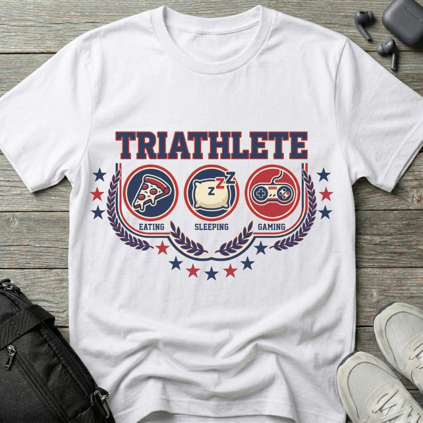 Triathlete T-Shirt — 'Eating, Sleeping, Gaming'