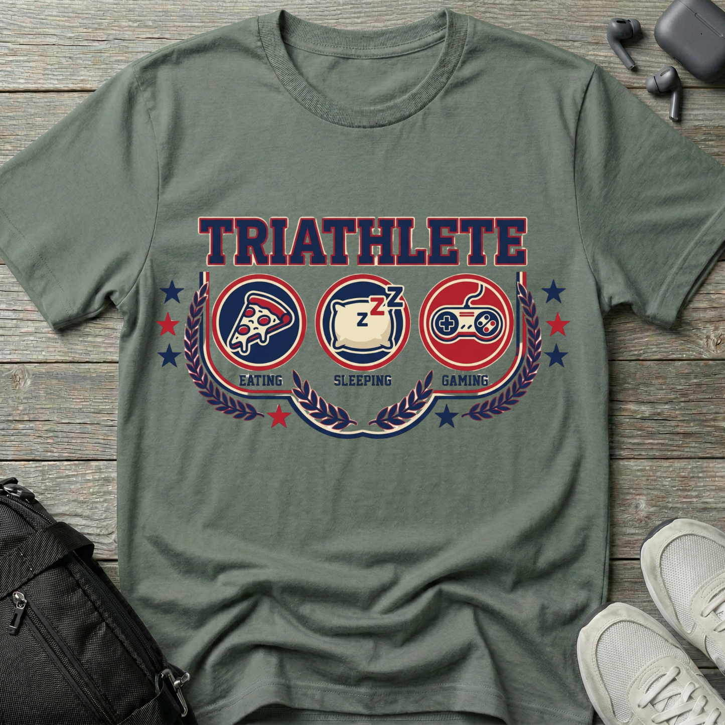 Triathlete T-Shirt — 'Eating, Sleeping, Gaming'