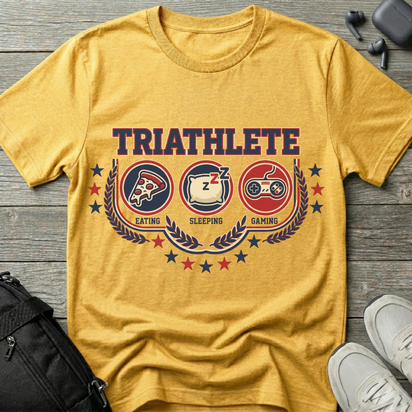 Triathlete T-Shirt — 'Eating, Sleeping, Gaming'