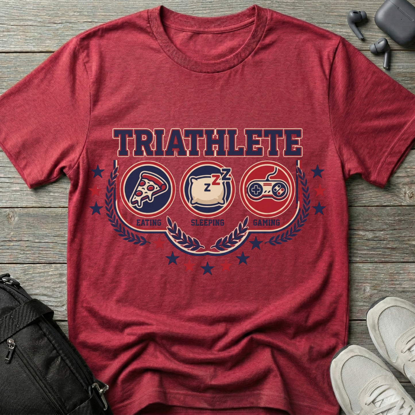 Triathlete T-Shirt — 'Eating, Sleeping, Gaming'