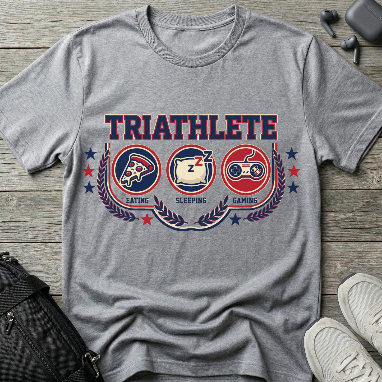Triathlete T-Shirt — 'Eating, Sleeping, Gaming'