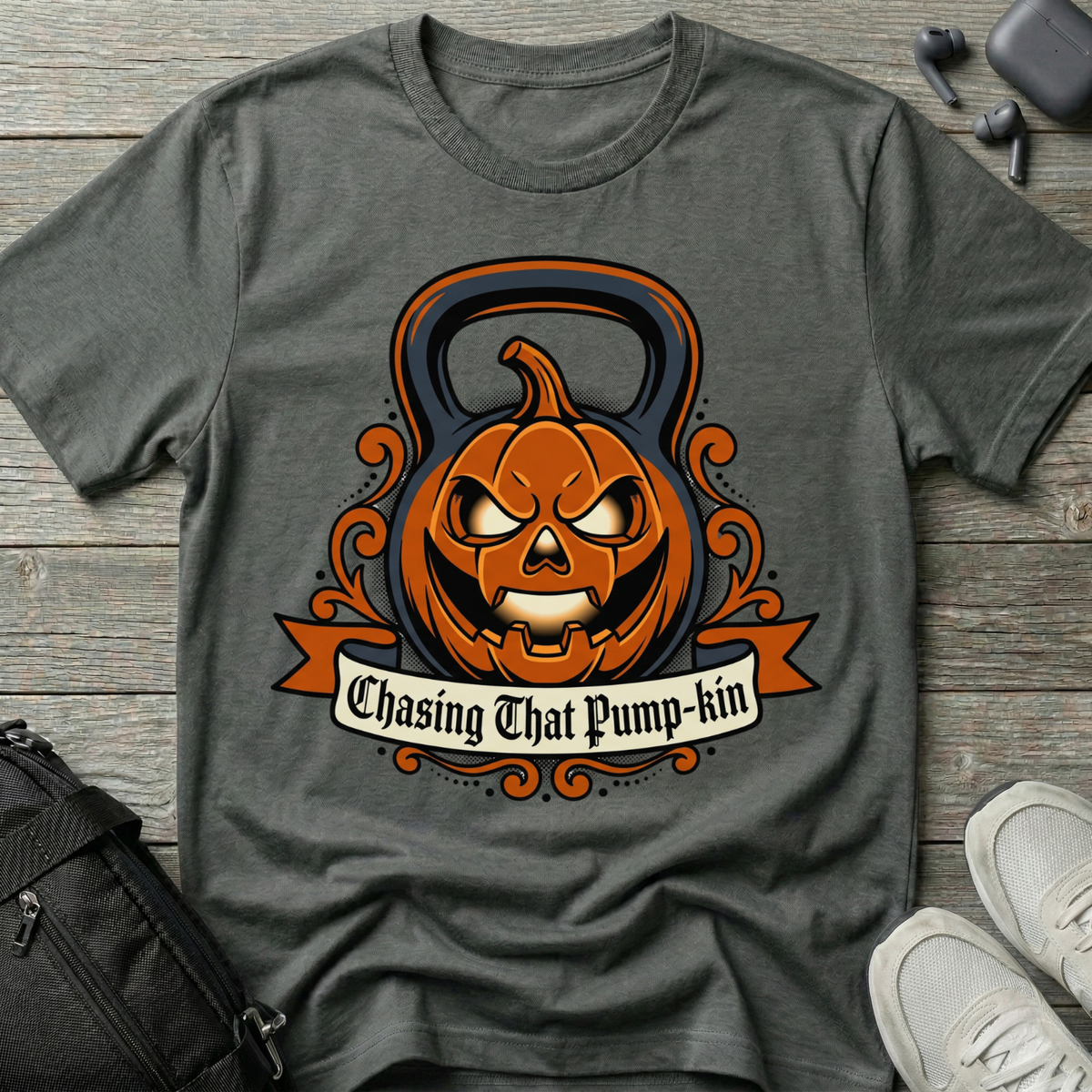 "Chasing That Pump-kin"  Kettlebell T-Shirt
