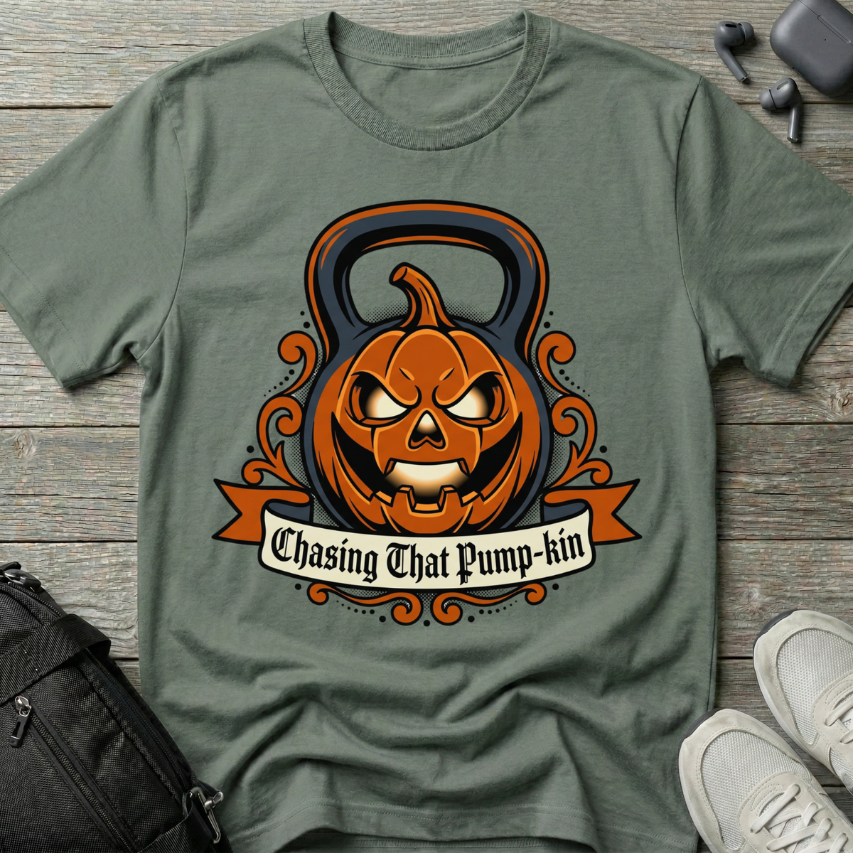 "Chasing That Pump-kin"  Kettlebell T-Shirt